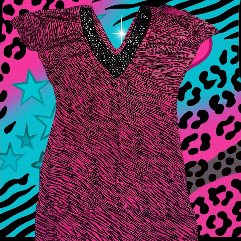 Rue21 Vibrant Pink and Black Zebra Top